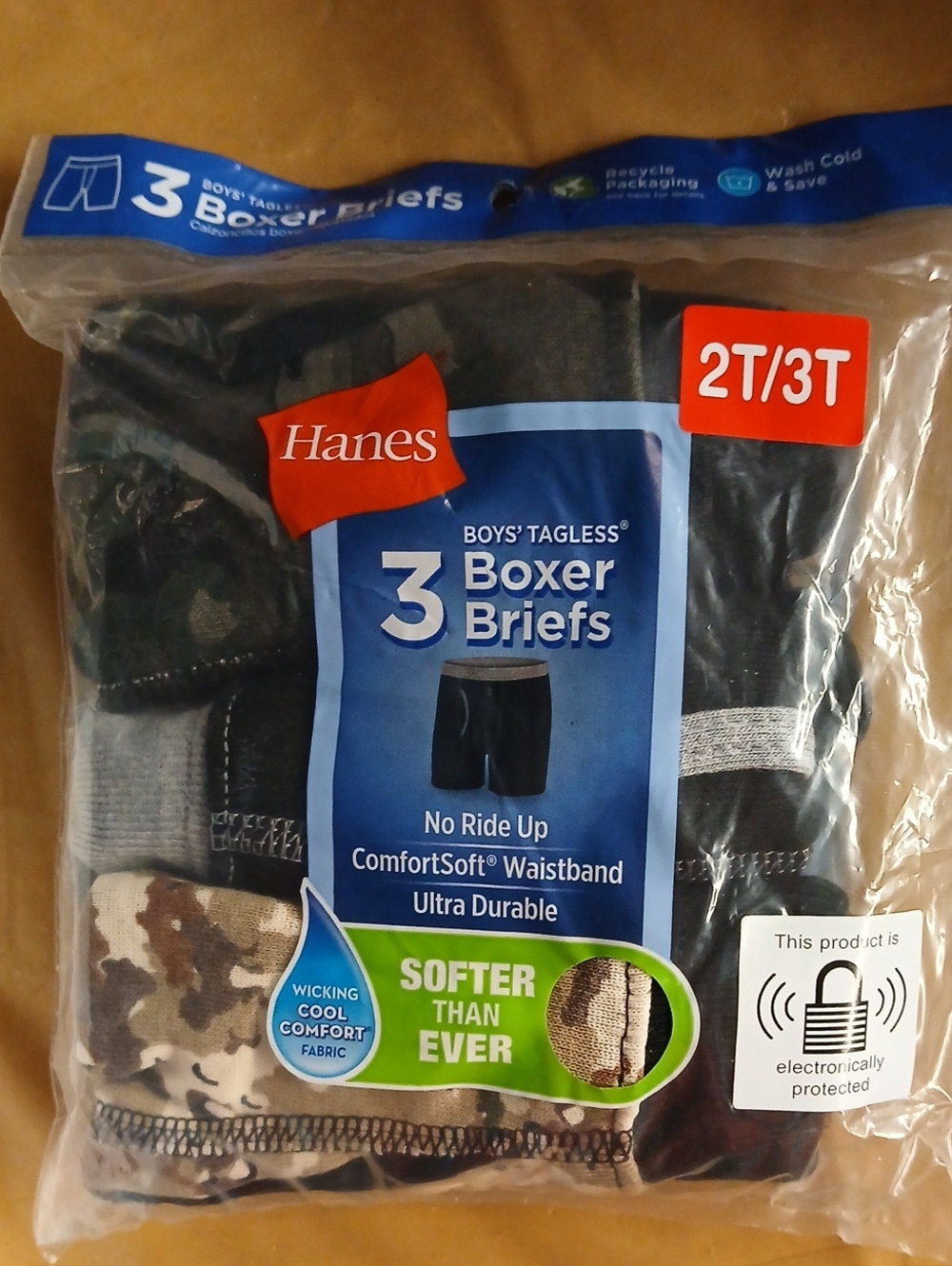 Hanes Boys' Tagless Boxer Briefs - Black, Gray & Camouflage - 3 Pack